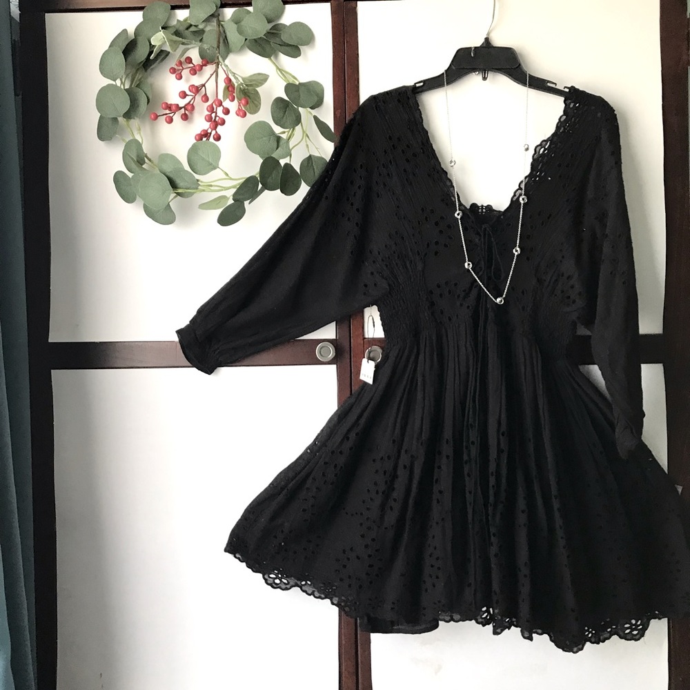 Free people-black mini boho dress.